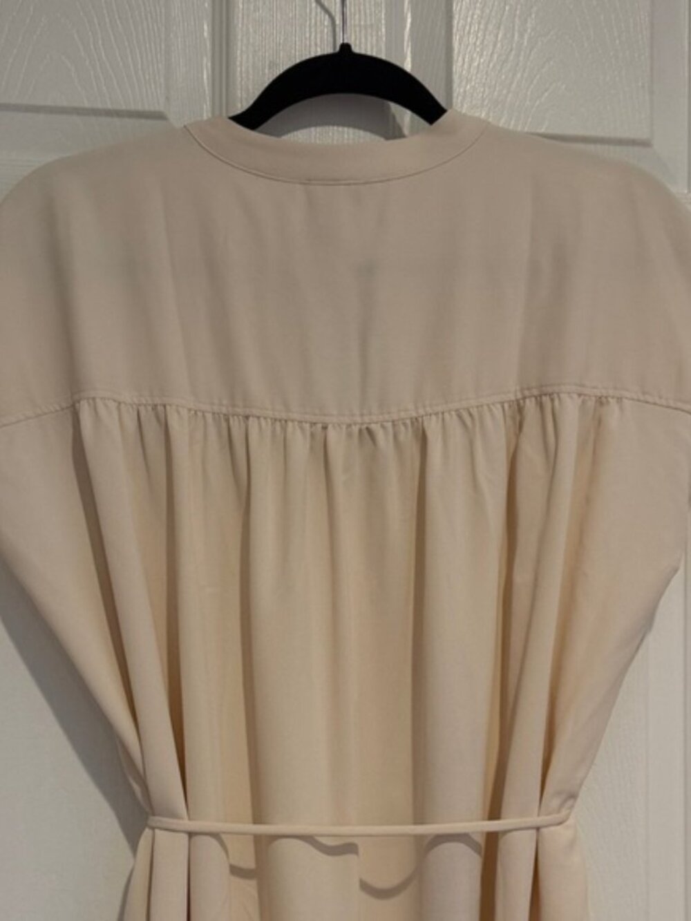 NWT H&M Cream Midi Dress XL Belted Cap Sleeve Flowy Boho Neutral Dress - Picture 5 of 11